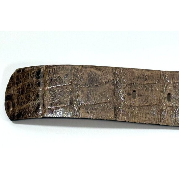 Talbots‎ Brown Leather Crocodile Embossed Belt Gold Rectangle Buckle Size Medium - Picture 13 of 16